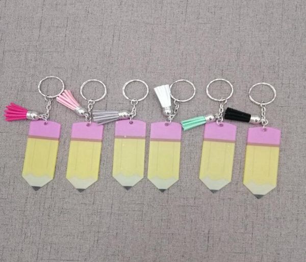 

creative teachers day keychain fashion acrylic pencil keychain personalize with small tassel keyring festival party gift tta10669537565, Silver