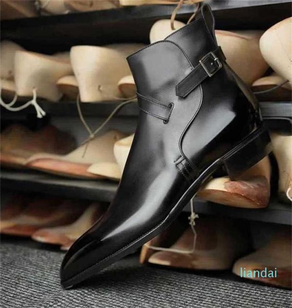 

men039s pu leather boots low heel fashion trend spring ankle retro classic casual roman zz172 2111023072520, Black