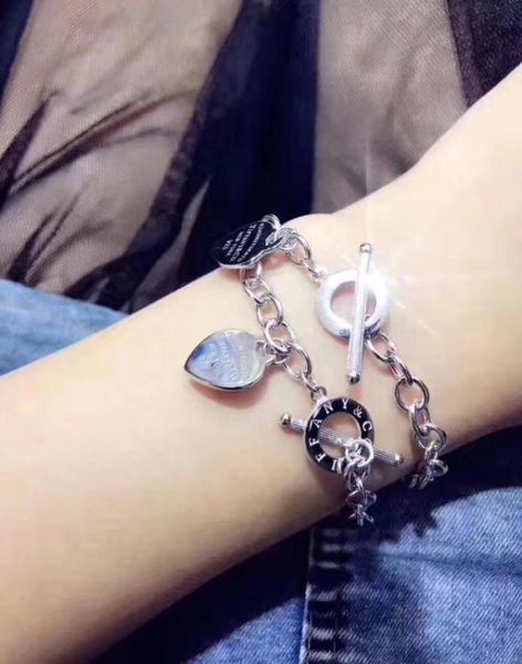 

fashion s925 sterling silver and brand name heart pendant bracelet with ol clasp for women wedding gift jewelry ps62982461093, Golden;silver