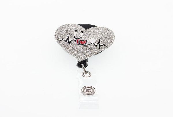 

10pcslot sparkly key rings rhinestone heart shape nurse medical doctor symbol stethoscope retractable badge reel holder with alli3293937, Slivery;golden