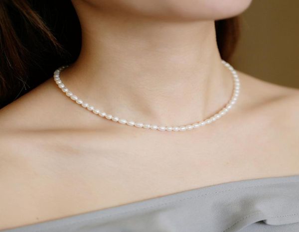 

fashion jewelry pearl necklace for female girl gold plated necklace 56mm rice shape white pearl necklace wedding christmas gift 14152879, Silver