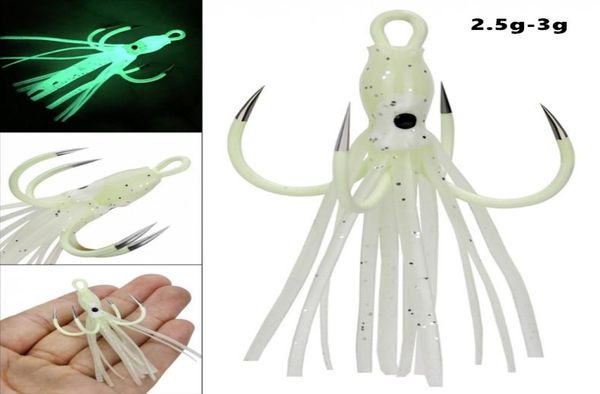 

25g 3g squid hook soft baits lures barbless four hooks luminous silicone fishing gear wsb321656563