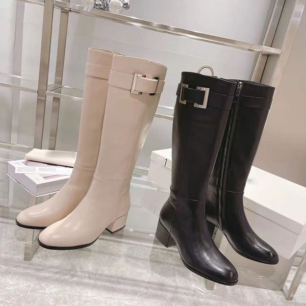 

super good quality calfskin famous brand long knee boots designer fashion winter famous jumping women's high boots, Black
