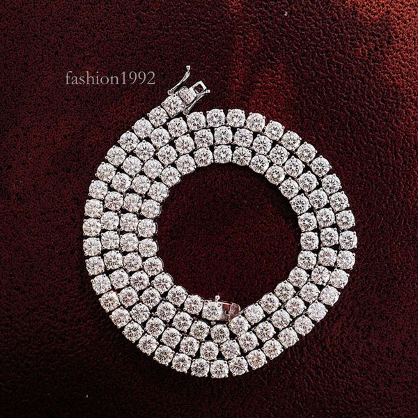 

Hot Sale 5Mm Sterling Sier Tennis Chain Necklace 16 18 20 22 24 Inches Moissanite Setting Iced Out Hiphop Tennis Chain