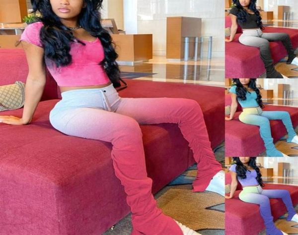 

women running yoga sets high waist sweatpants 2pcs set female joggers elastic summer stacked leggings bell bottom trouser328q6200531, Black;blue