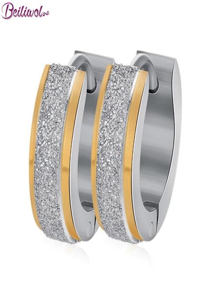 

whole beiliwol hoop earrings for women fashion jewelry 316l stainless steel scrub goldcolor wedding female drop no 4878101, Golden;silver