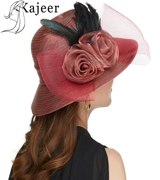

kajeer gauze feather fedora hat elegant princess felt brim hats bowknot bowler caps sun ladies hat cap2416124, Blue;gray