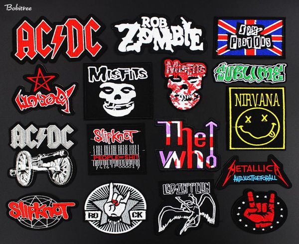 

metal band cloth patches rock music fans badges embroidered motif applique stickers iron on for jacket jeans decoration3796803, Silver