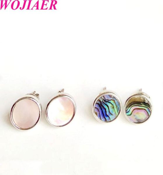 

natural seashell round small stud earrings pink abalone shell pearl white black color simple ear jewelry for women earring gift bv9692351, Golden;silver