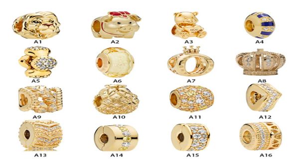 

new 925 sterling silver fit charms bracelets gold crown bear lion pig pineapple whishbone charms for european women wedding original fashion, Golden;silver