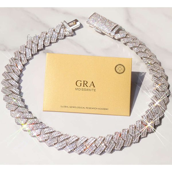 

gra baguettes moissanite diamond 20mm wide solid sier with cuban link chain for mens rapper hip hop necklace, Silver