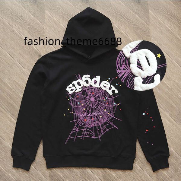 

2023huili factory manufacture heavyweight black mens sweat suits wholesale custom blank vintage spider 3d puff print hoodie