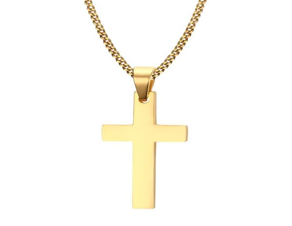 

plain simple cross pendants in stainless steel chain silver gold black1309396