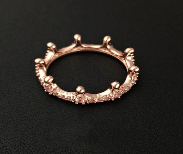 

brand new 18k rose gold plated crown ring with cz diamond original gift box for 925 sterling silver jewelry rings for women5054080
