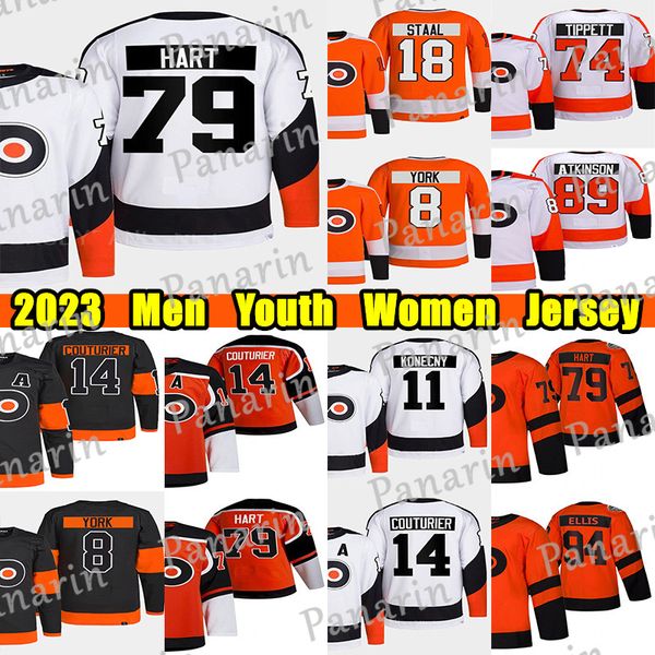 

#79 carter hart reverse retro hockey jersey #14 sean couturier travis konecny claude giroux ryan ellis scott laughton samuel ersson eric lin, Black;red