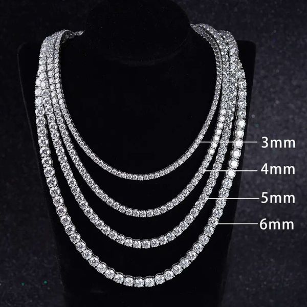 

men women moissanite diamond necklace 3mm-6mm 14k white gold tennis chain, Silver