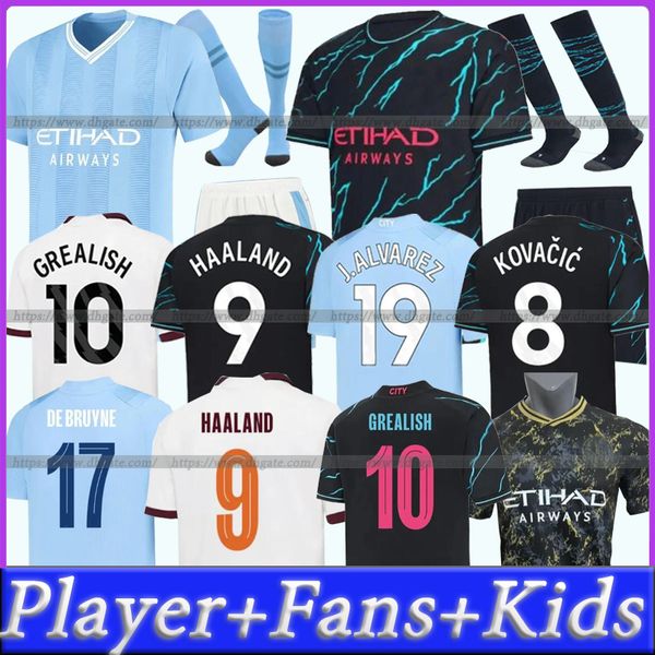 

23 24 haaland man citys soccer jerseys 2023 2024 player fans grealish foden sterling football shirt shirt de bruyne gesus bernardo mahrez ma, Black;yellow
