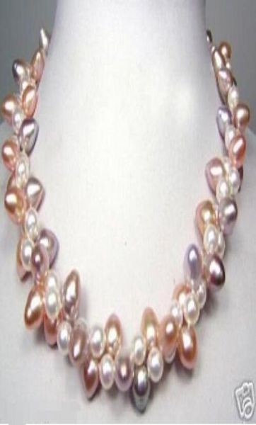 

2rows white pink purple freshwater pearl jewelry necklace09520336, Silver