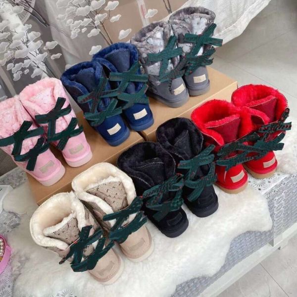 

men women bailey bow boots double letter g & australia wgg snow boots suede sherpa red green ugglies booties youth winter australian aus ugg, Black