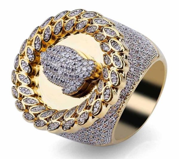 

mens hip hop iced out rings new fashion gold prayer hand ring jewelry simulation diamond ring5406383, Silver