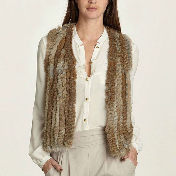 

womens fur faux fur women genuine knitted rabbit fur vest waistcoat coat winter fur jacket brand customized 230906, Black