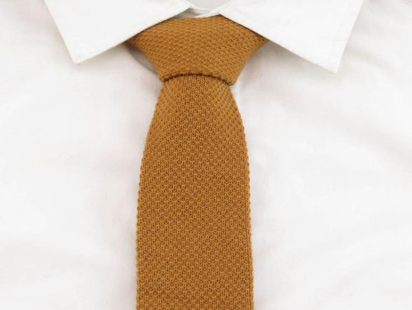 

100 wool neckti mens golden yellow necktie 5cm solid slim knitted ties for men leisure party accessories knit flat gravata9828940, Black;blue