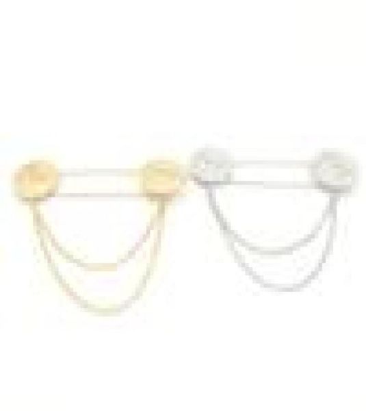 

fashion jewelry for men women gold round chain tassel big brooch large lapel pin shirt collar chain clip lots 12pcs2641388, Gray