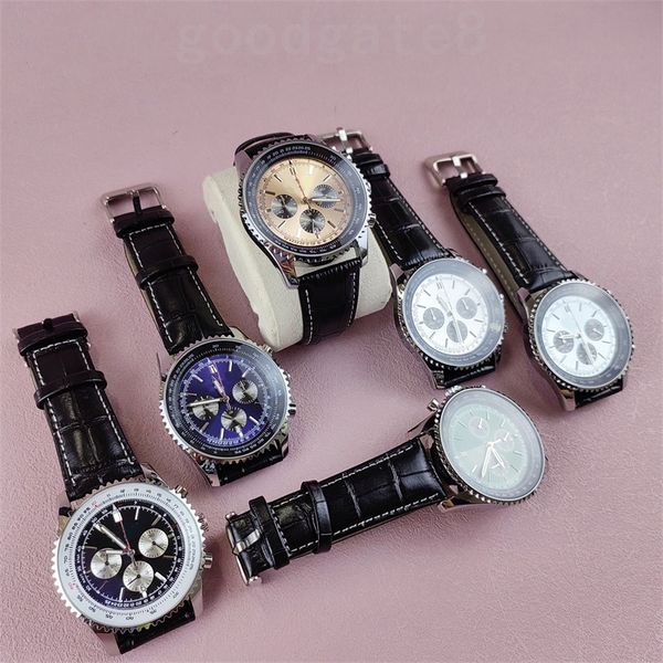 

aaa navitimer mens watches designer wristwatch black brown leather strap casual orologio di lusso men 50mm quartz movement watches green bla, Slivery;brown