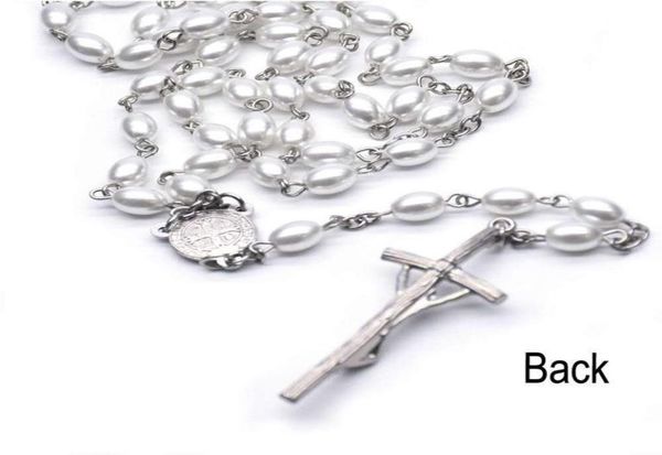 

religious curved needle crucifix necklaces glass rosary bead given as gifts of th holy family wedding prayer8350614, Silver