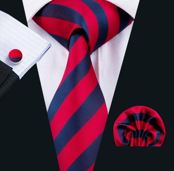 

red mens neckties classic silk tie sets strips mens ties tie hanky cufflinks jacquard woven meeting business wedding party n15756624054, Black;blue