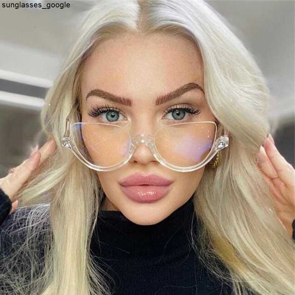 

fashion half-frame sunglasses vintage half frame cat eye sunglasses clear lens rhinestone decoration classic sun glasses luxury brand design, White;black