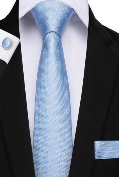 

hitie fashion sky blue plaid tie 100 silk 8cm necktie for men hanky and cufflinks for mens party wedding n70878017985, Black;blue