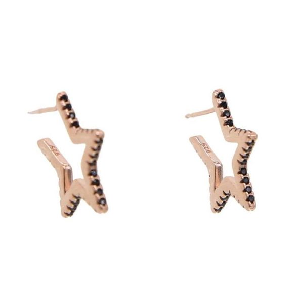 

simple 925 sterling silver star geometric hoop earring for women paved black cz fashion jewelry wedding party gift in rose gold 6522776, Golden;silver
