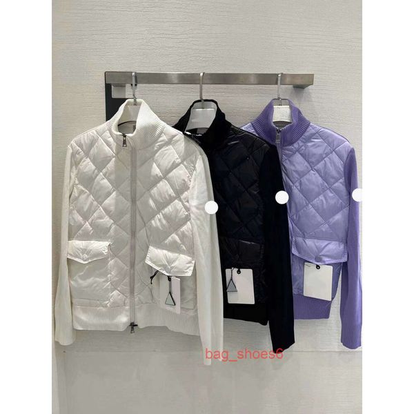 

brand designer women's down parkas embroidered armband down jacket stand-up collar knitted sweater clothing, Black