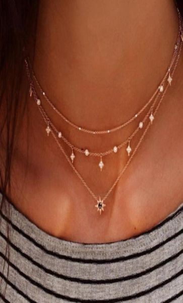 

multi layer necklace with diamond alloy neck rnq701234549036005975380, Silver