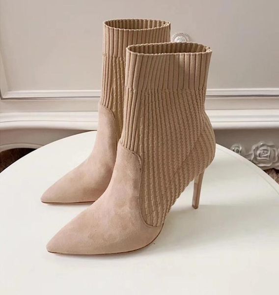 

womens pointed toes ankle hlaf boots high heel 58cm woolen socklike booties ladies high fashion knit boots heel size 3440 b1711332, Black