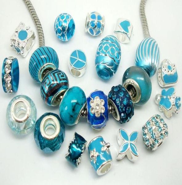 

50pcslot beautiful lake blue charms beads for jewelry making loose charms diy beads for european bracelet whole in bulk low p6947690