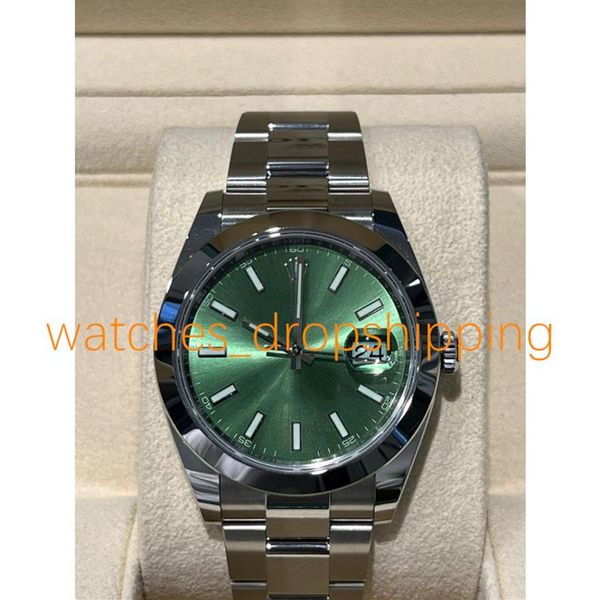 

classic mens watch 41mm green dial smooth bezel automatic mechanical womens stainless steel oyster strap luminous sport fashion wr305b, Slivery;brown