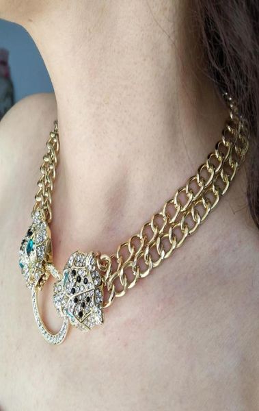 

new bling diamond leopard girls gold cuban link chain choker necklace womens heavy curb chains animal rapper jewelry birthday gift3645070, Silver