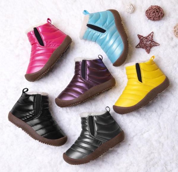 

boys girls slip on shoes kids water boots soft sole pink colorful warm short calf snow shoes with flush waterproof9732290, Black
