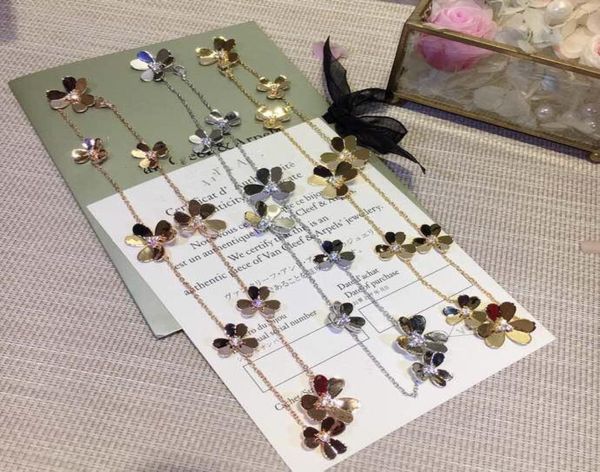 

vintage frivole copper with 18k gold plated classic designer three leaf clover 10 pcs flowers charm pendant necklace for women jew9884611, Silver