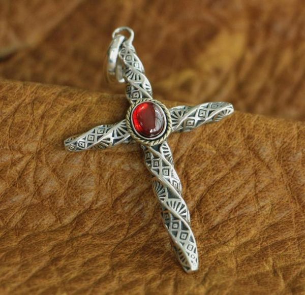 

linsion red cz 925 sterling silver torsional column cross mens biker pendant ta125 jp4946674