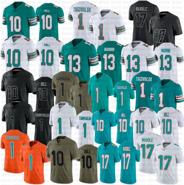 

men 10 tyreek hill football jerseys 13 dan marino jaylen waddle 1 tua tagovailoa jersey stitched, Black;red