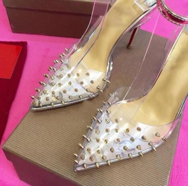 

new high heels genuine leather woman pumps crystal woman high heels pointed toe rivet wedding shoes full original packaging5181475, Black