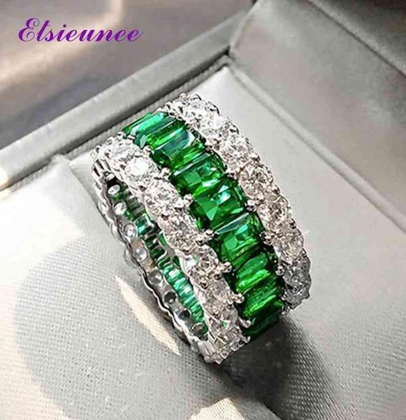 

elsieunee 100 925 sterling silver created moissanite emerald gemstone ring for women anniversary cocktail party fine jewelry 21036037101, Golden;silver