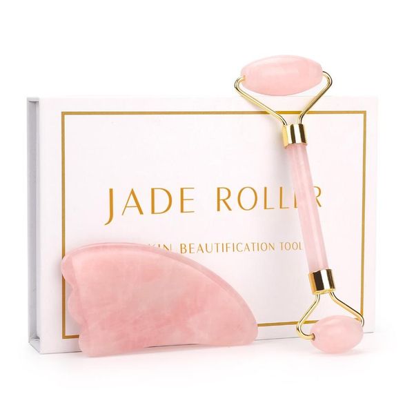 

rose quartz roller face massager lifting tool natural jade facial massage roller stone skin massage beauty care set box195x