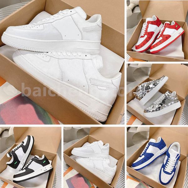 

luxury designer classic af 1 casual shoes for women mens 2023 nail art printing brown medium blue sup black white skeleton paisley ight bone, White;red