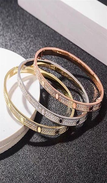 

luxury fine cuff bracelet pure 925 sterling silver jewelry for women screw bangle thin design rose gold diamond love bangle we7086774, White