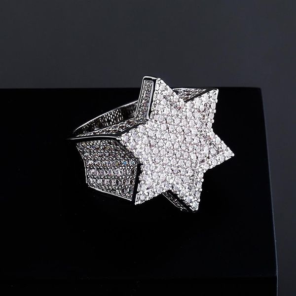 

mens gold ring six-pointed star full stones diamond rings fashion hip hop silver rings jewelry225w