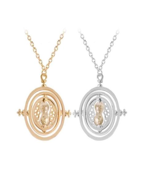 

24 pcslot selling 35 cm diameter time turner necklace movie jewelry rotating hourglass pendant bulk whole 2109291622003, Silver